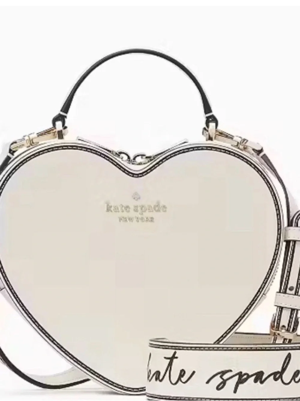 Kate spade ♠️ white heart crossbody bag top handle satchel Leather guitar strap - Picture 9 of 9